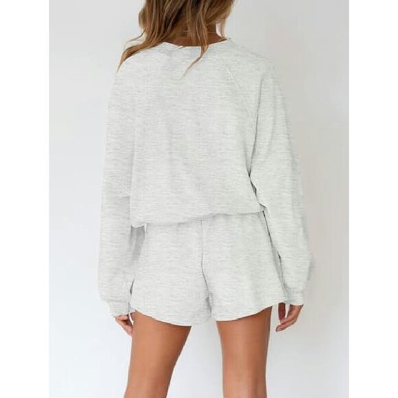 Oversized Batwing Sleeve Lounge Set Soft Fabric Sweatsuit Top Shorts - Picture 5 of 8